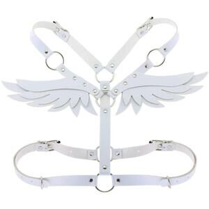 5154 White O Ring Waist Belt Body Caged Harness With Angel Wings Pn2683